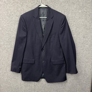 Joseph & Feiss Mens Navy Blue 100% Wool 2-Button Suit Jacket Blazer 40 Long